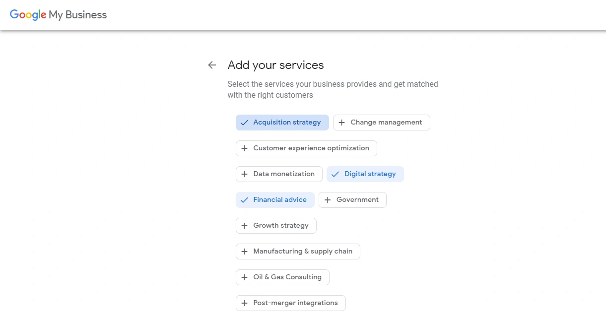 enter your business name on google business